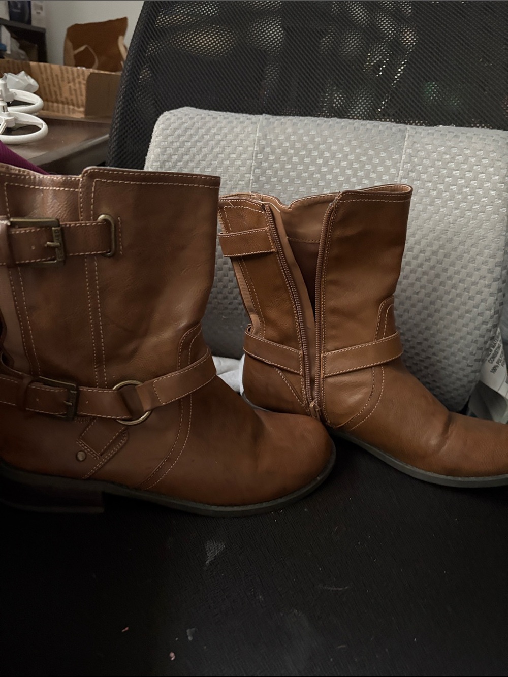 Guess Brown Mid-Calf Buckle Boots size 8.5